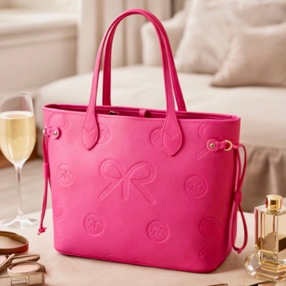 Ruby Ribbon Womens Pink Leather Tote Bag Designer Chic